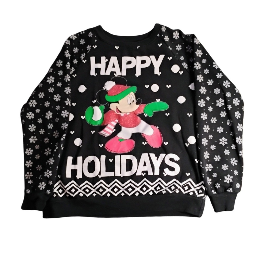 VTG Disney Mickey Mouse Christmas Sweater Happy Holidays Snowflake M